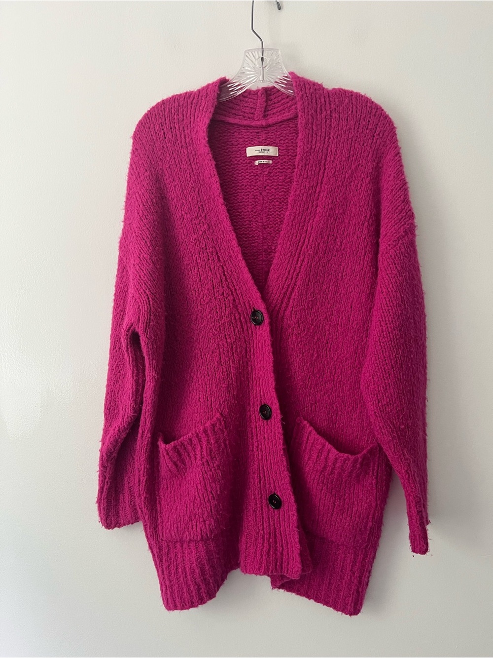 Isabel Marant Etoile Sadlery Alpaca Wool Long Fuzzy Cardigan 34 XS Pink (FLAW)